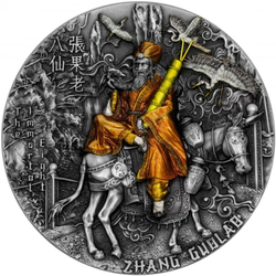 Niue: Eight Immortals - Zhang Guolao kolorowany 2 uncje Srebra 2022 High Relief Antiqued Coin