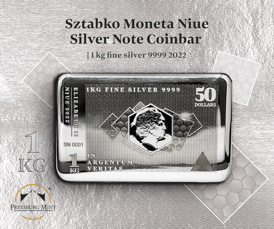 Sztabko Moneta Niue: Srebro  Note Coinbar 1000 gramów Srebra 2022  Pressburg Mint