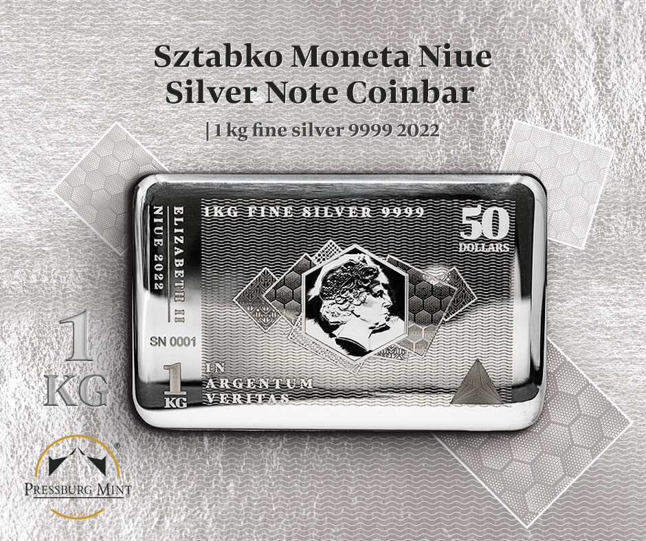 Sztabko Moneta Niue: Srebro Note Coinbar 1000 gramów Srebra 2022 Pressburg Mint