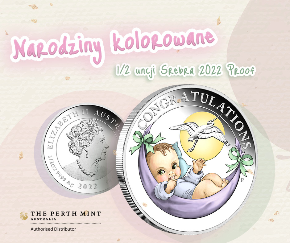 Narodziny kolorowane 1/2 uncji Srebra 2022 Proof The perth Mint born