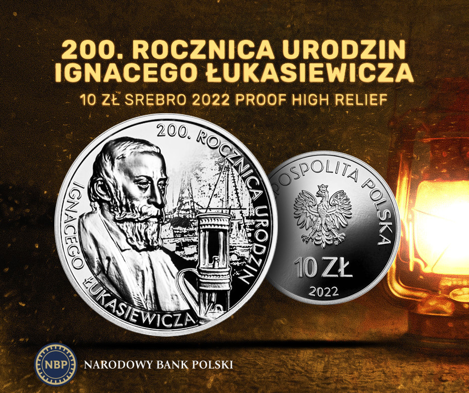 Niue: Bella Ciao 1 uncja Srebra 2022 Prooflike 200. Rocznica urodzin Ignacego Łukasiewicza 10 zł Srebro 2022 Proof High Relief