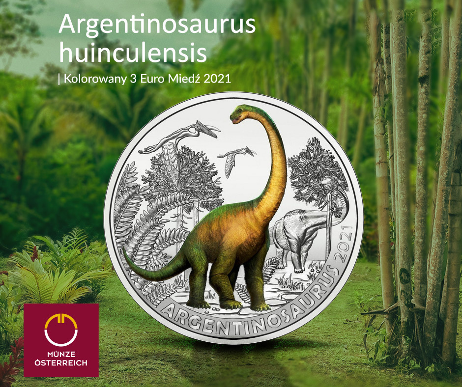 Argentinosaurus huinculensis kolorowany 3 Euro Miedź 2021