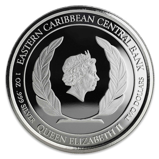 St. Lucia: Flamingo kolorowany 1 oz Silver 2018 Proof