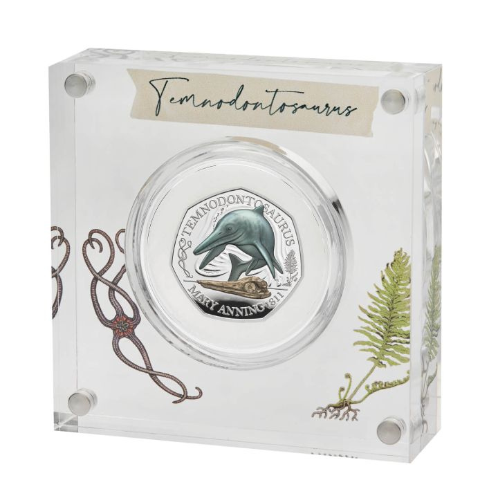 Tales of the Earth: Temnodontosaurus kolorowany 50p Srebro 2021 Proof