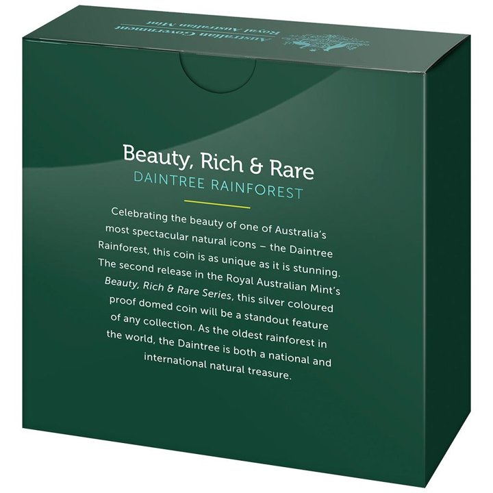 Beauty, Rich & Rare: Daintree Rainforest kolorowany 1 uncja Srebra 2022 Proof Domed Coin