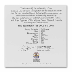 St Helena: Goddess - Hera and the Peacock 1 uncja Złota 2022