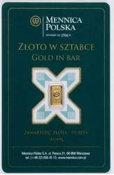 1 gram Sztabka Złota Mennica Polska