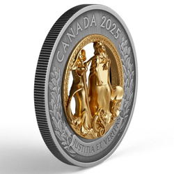 Canada: Allegories of Justice and Truth pozłacany $50 Srebro 2025 Antiqued Coin