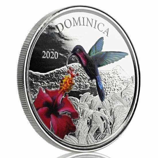 Dominica: Hummingbird kolorowany 1 uncja Srebra 2020 Proof