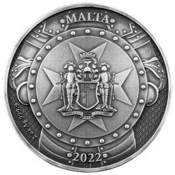 Malta: Knights of the Past pozłacany 2 uncje Srebra 2022 High Relief Antiqued Coin