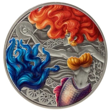 Samoa: Mermaid & Pearl 1 uncja Srebra 2025 Antiqued Coin