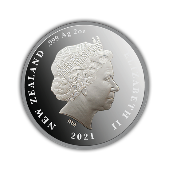 Tracz nowozelandzki kolorowany 2 uncje Srebra 2021 Proof