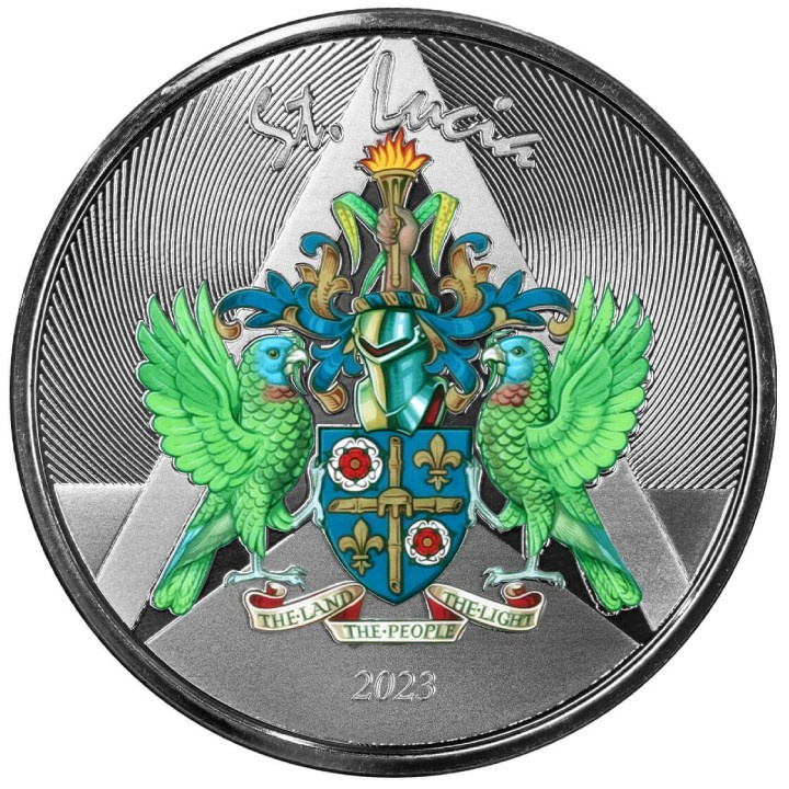 St. Lucia - Coat of Arms kolorowany 1 uncja Srebra 2023 Proof