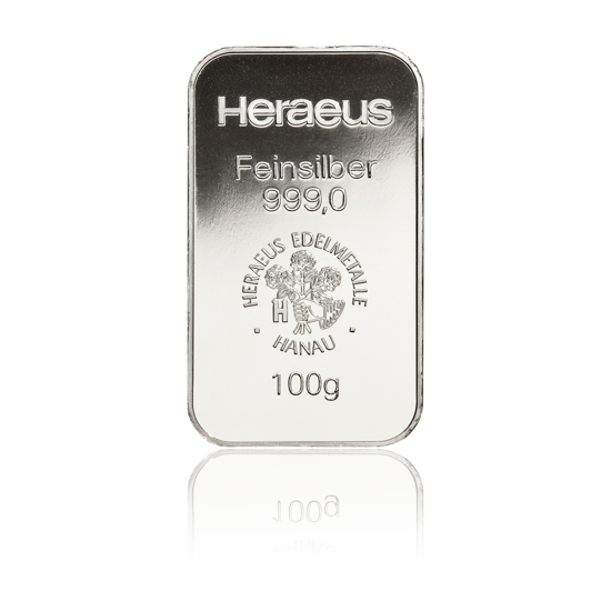 100 gramów Sztabka Srebra Heraeus