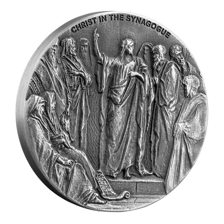 Niue: Biblical - Christ In The Synagogue 2 uncje Srebra 2020 Proof Antiqued Coin