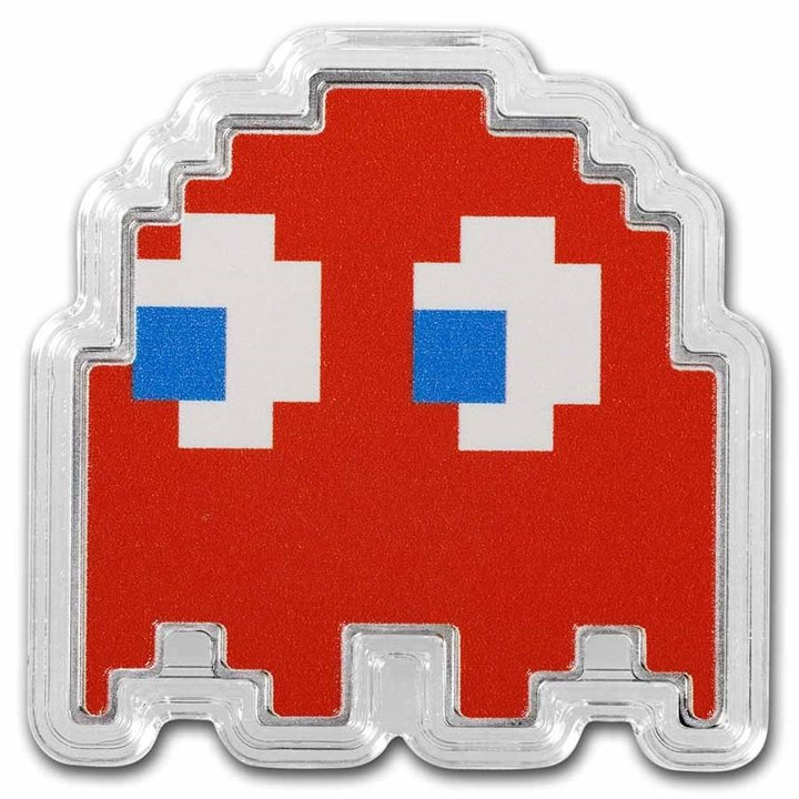 Niue: PAC-MAN GHOST "BLINKY" kolorowany 1 uncja Srebra 2022 Proof Shaped Coin