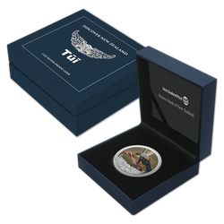 Discover New Zealand: Tui kolorowany 1 uncja Srebra 2021 Proof