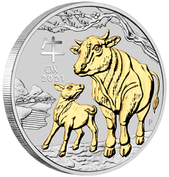 Lunar III: Rok Bawoła 1 uncja Srebra 2021 Pozłacana (bez etui)