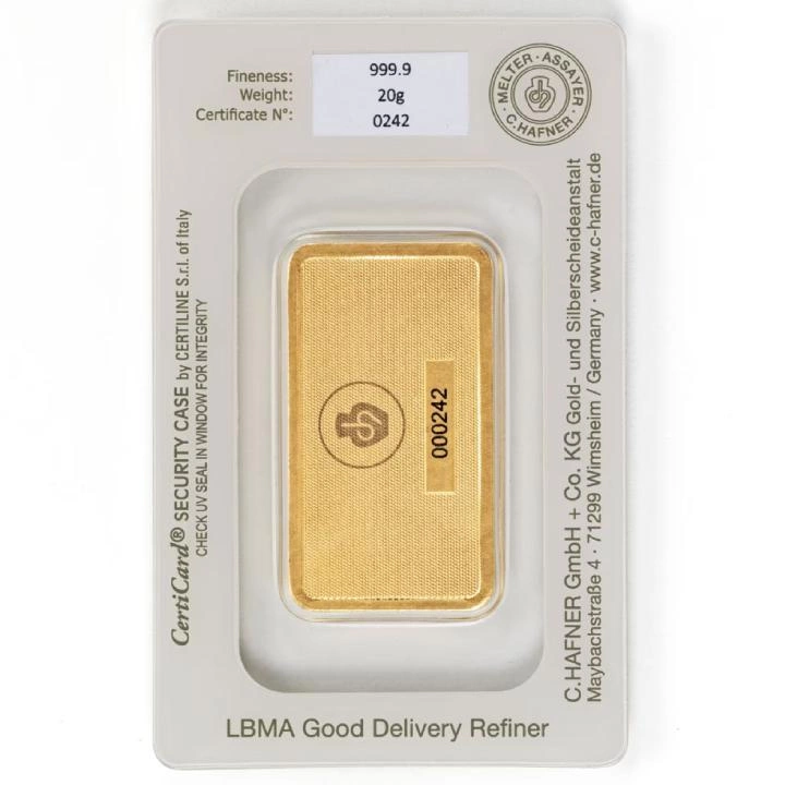 Sztabka C. Hafner 20 gramów Złota LBMA GD Refiner