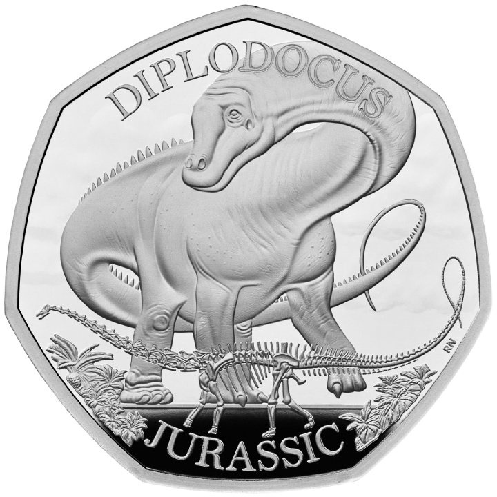  Dinosaurs: Iconic Specimens - Diplodocus 50p Srebro 2024 Proof 