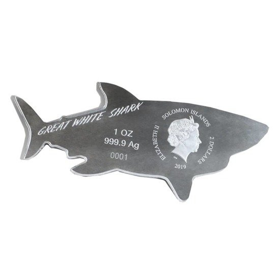 Hunters of the Deep: Żarłacz biały 1 uncja Srebra 2019 Proof