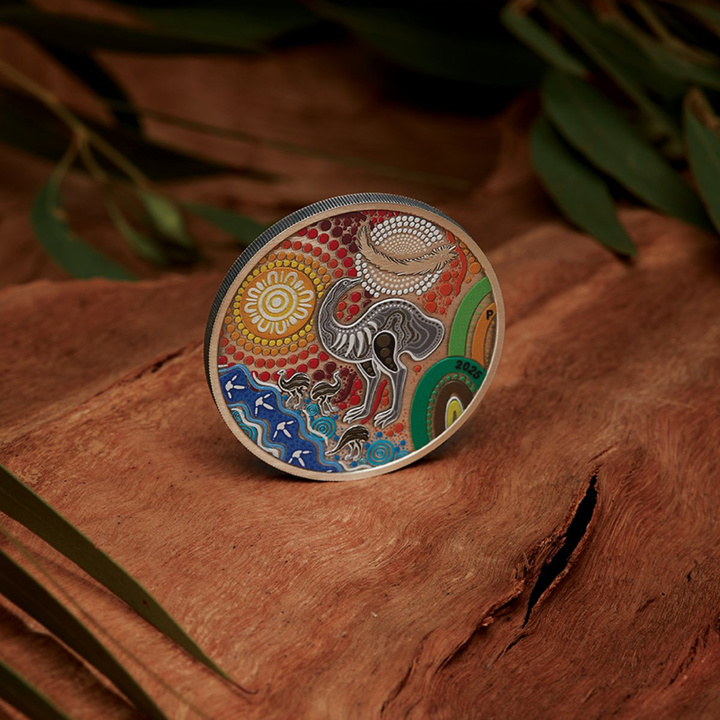 Emu Utingat kolorowany 2 uncje Srebra 2025 Antiqued Coin