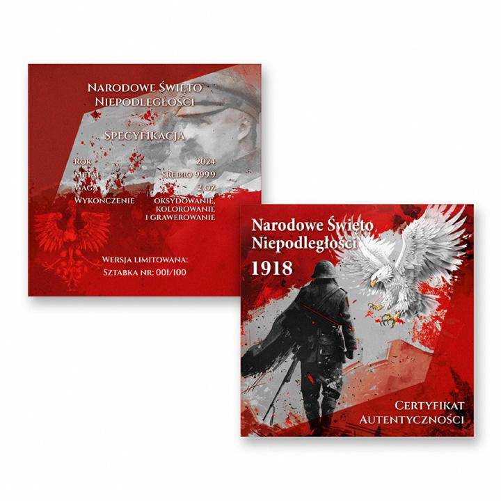 Sztabka Narodowe Święto Niepodległości "11 listopada" 1918 kolorowane 2 uncje Srebra 2024 Antique Finish