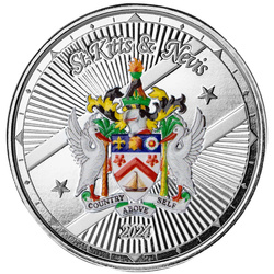 St. Kitts & Nevis: Coat of Arms kolorowany 1 uncja Srebra 2024 Proof