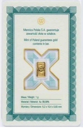 1 gram Sztabka Złota Mennica Polska
