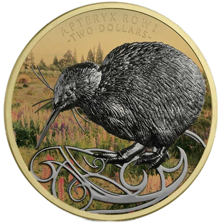 Kiwi pozłacany/ruten 2 uncje Srebra 2020 Limited Edition Proof High Relief