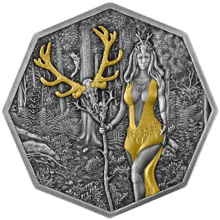 Witchcraft - Seeress Ritual pozłacana 1 uncja Srebra 2023 Antiqued Coin
