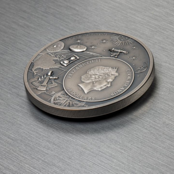 Cook Islands: Historic Instruments – Astrolabe 2 uncje Srebra 2023 Ultra High Relief Antiqued Coin