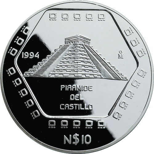 Seria Prekolumbijska: Piramida Kukulkana 5 uncji Srebra 1994 PROOF