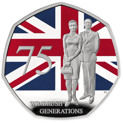 75 Years of the Windrush Generation kolorowany 50p Srebro 2023 Proof 