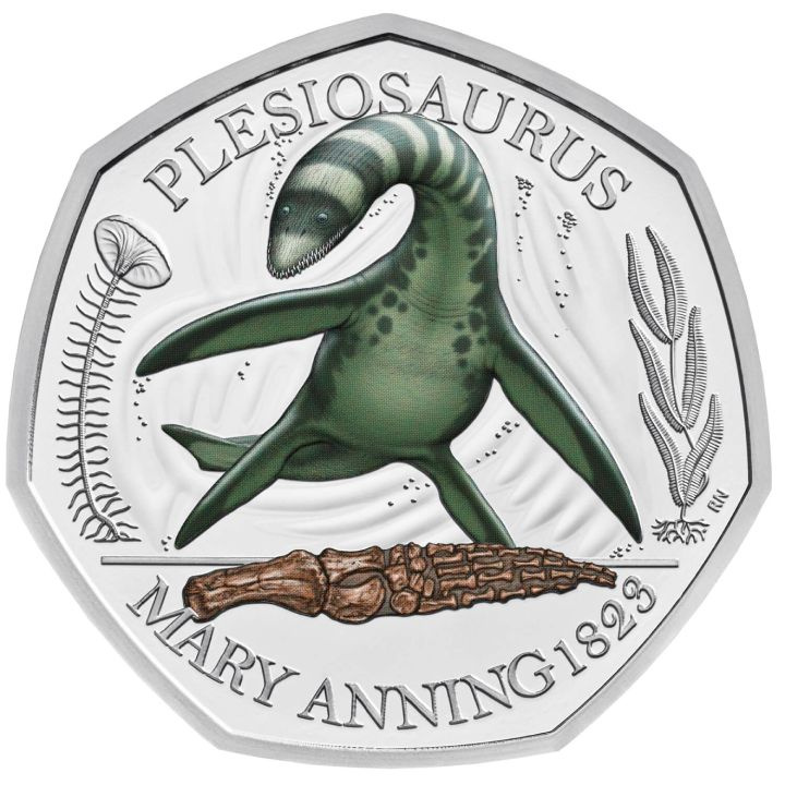 Tales of the Earth: Plesiosaurus kolorowany 50p Srebro 2021 Proof
