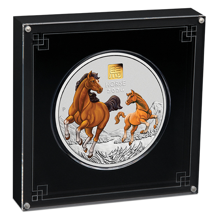 Perth Mint: Lunar III - Rok Konia kolorowany 1000 gramów Srebra 2026 Gold Privy Mark