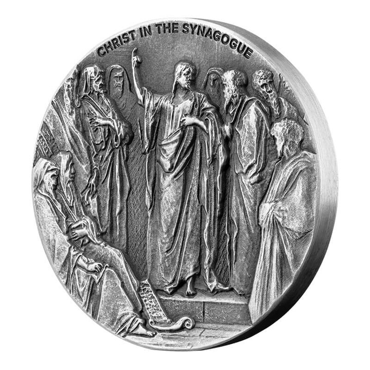 Niue: Biblical - Christ In The Synagogue 2 uncje Srebra 2020 Proof Antiqued Coin