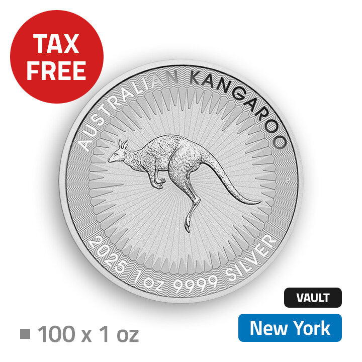 Australijski Kangur 100 uncji Srebra - przechowywane w bezcłowym magazynie w Nowym Jorku (Loomis) 
