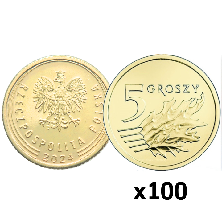 Narodowy Bank Polski: 5 groszy Worek Menniczy (100 sztuk) z 2024 UNC
