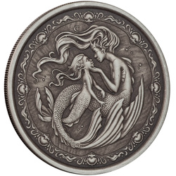 Samoa: Mermaid Mother & Daughter 1 uncja Srebra 2023 Antiqued Coin