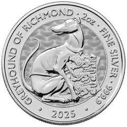 The Royal Tudor Beasts: The Greyhound of Richmond 2 uncje Srebra 2025