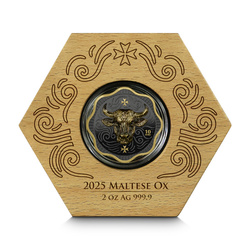 Malta: Maltese Ox pozłacany 2 uncje Srebra 2025 High Relief