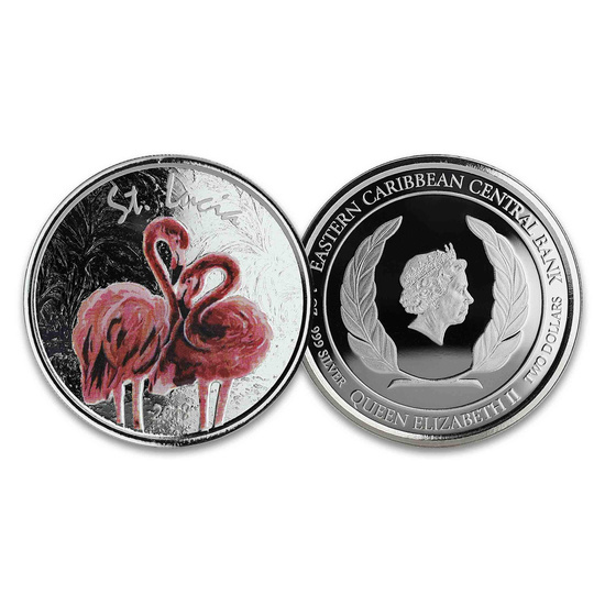 St. Lucia: Flamingo kolorowany 1 oz Silver 2018 Proof