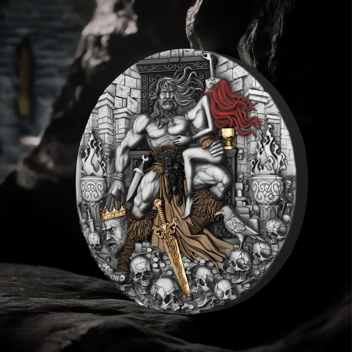 Cameroon: Barbarian King pozłacany 2 uncje Srebra 2025 Antiqued Coin