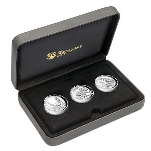 Kolekcja 3 australijskich monet (Kangur 1 Uncja Srebra, Koala 1 Uncja Srebra, Kookaburra 1 Uncja Srebra) High Relief 2016