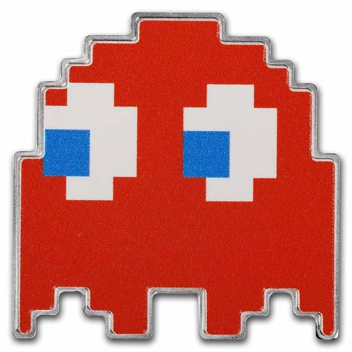 Niue: PAC-MAN GHOST "BLINKY" kolorowany 1 uncja Srebra 2022 Proof Shaped Coin