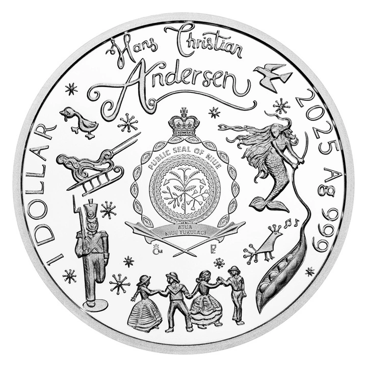 Niue: Book Templates - H. C. Andersen - The Snow Queen kolorowany 29 gramów Srebra 2025 Proof