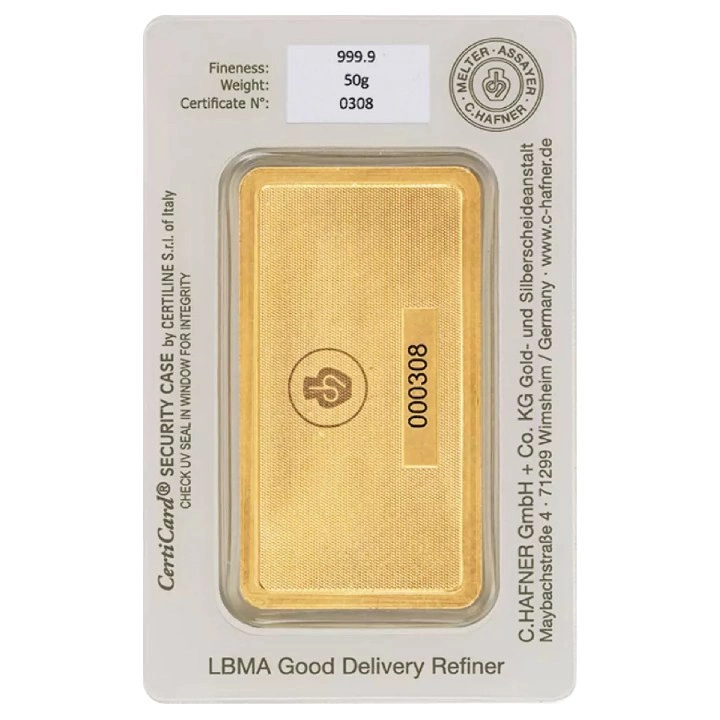 Sztabka C. Hafner 50 gramów Złota LBMA GD Refiner