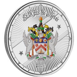 St. Kitts & Nevis: Coat of Arms kolorowany 1 uncja Srebra 2024 Proof