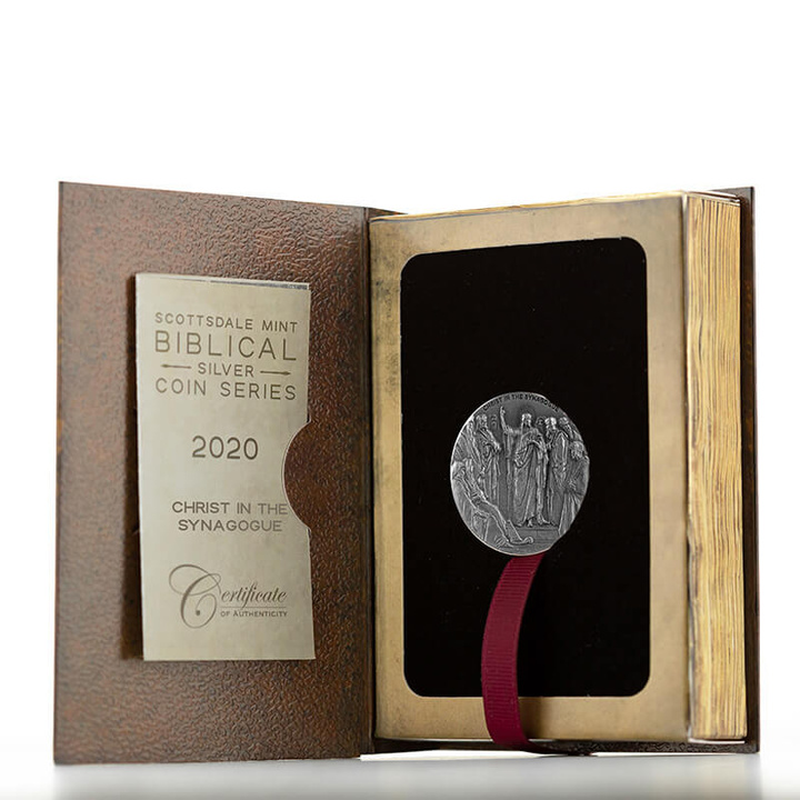 Niue: Biblical - Christ In The Synagogue 2 uncje Srebra 2020 Proof Antiqued Coin